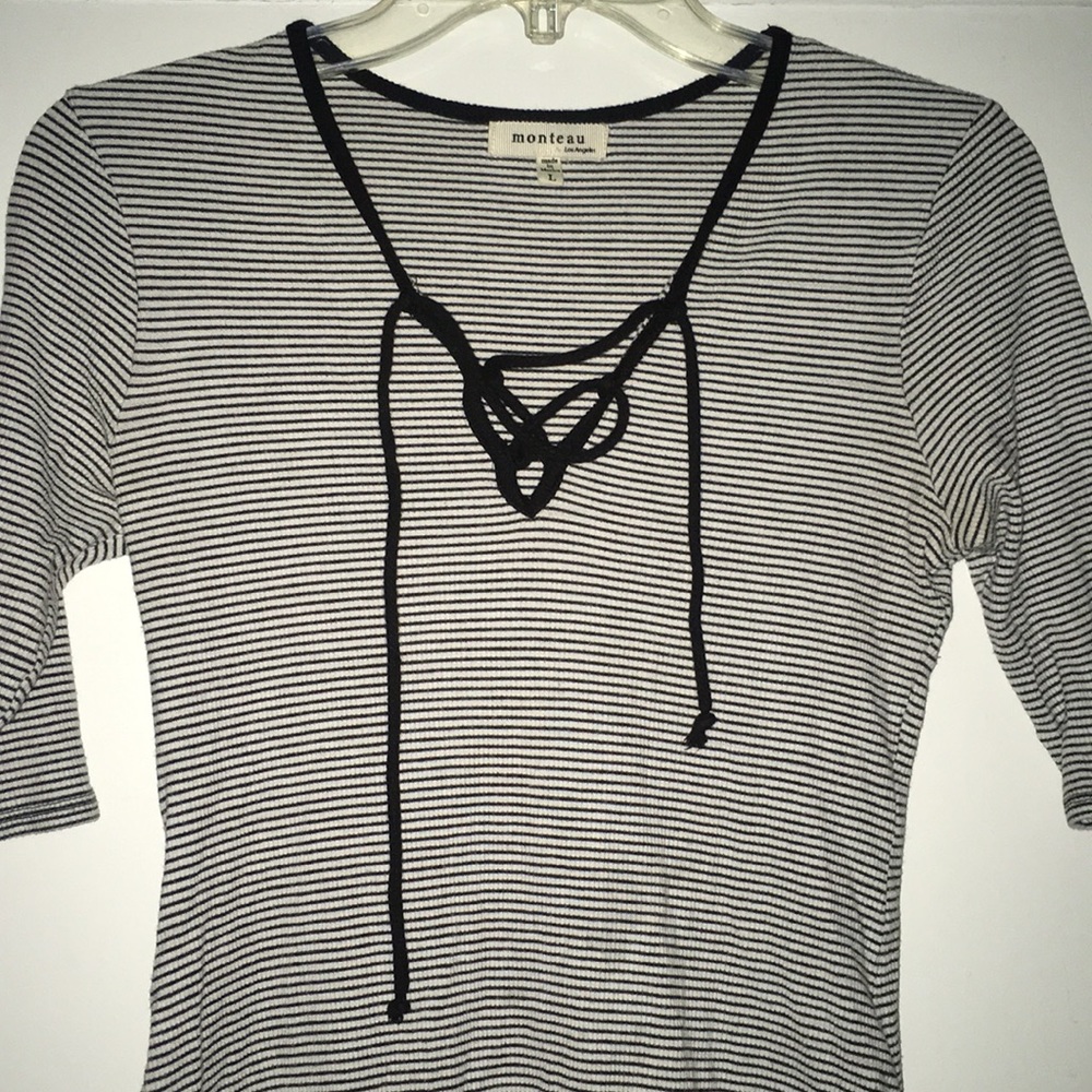 Black and White Striped Lace Up Mini Dress